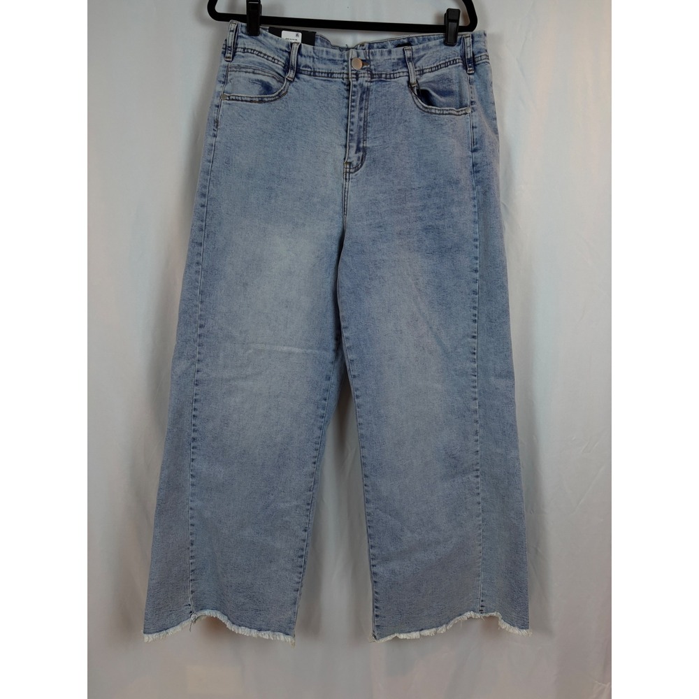 Chic Denim Harley High Rise Wide Leg Jeans Light Wash Raw Hem 18R New